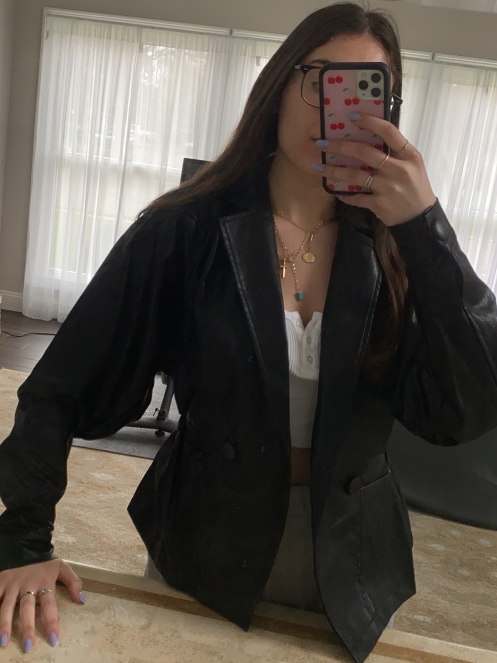 Nasty Gal Black Faux Leather Blazer Jacket